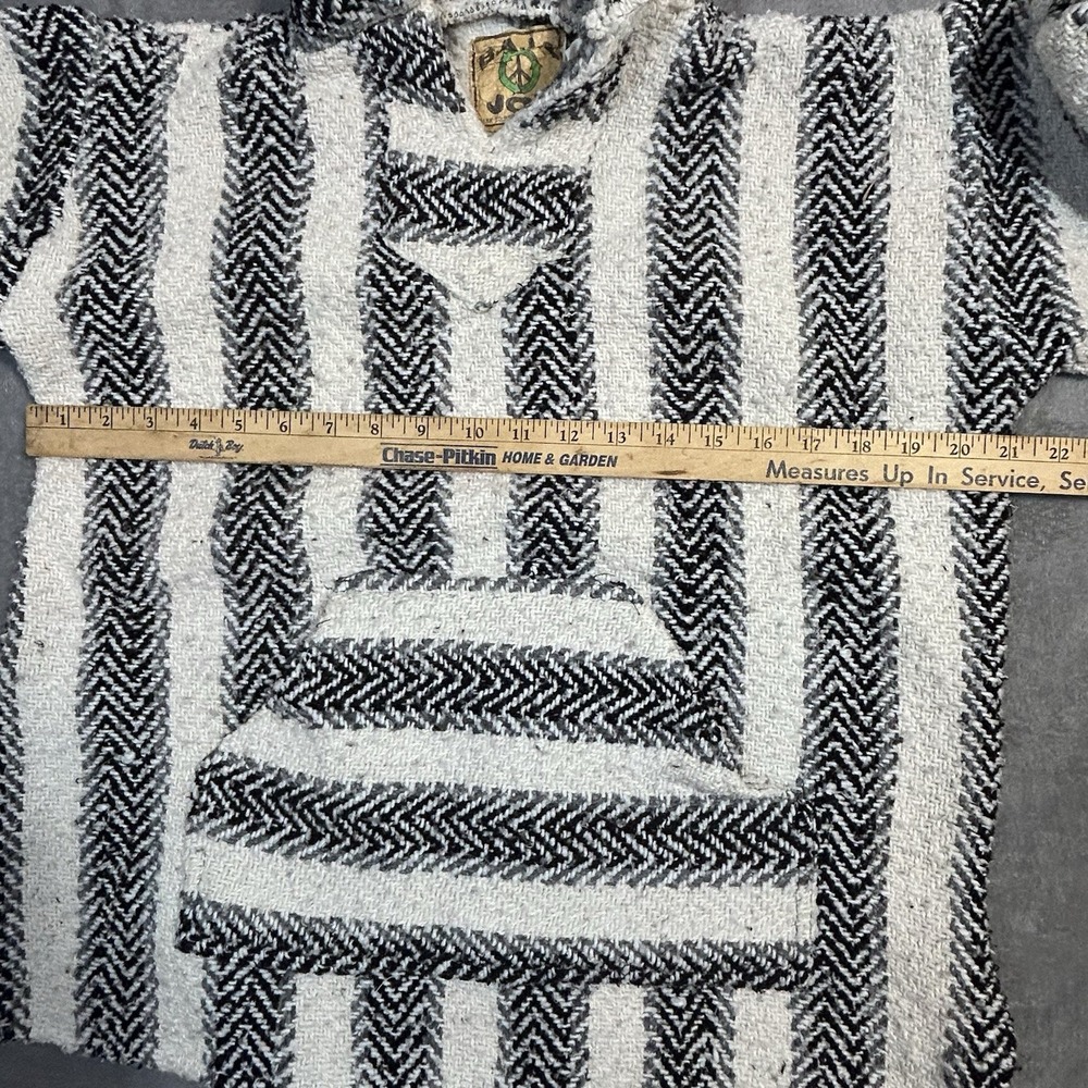Baja Joe Black White Striped Mexican‎ Hoodie Pullover Baja Surf Poncho Size S - Picture 6 of 7